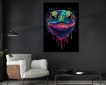 Kleurrijke schildpad in pop-artstijl met druppeleffect van Pixelbull Design