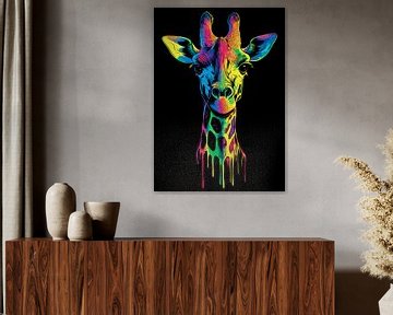 Kleurrijke giraffe in pop-artstijl met druppeleffect van Pixelbull Design