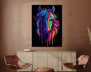 Explosion de couleurs : portrait de cheval abstrait avec effet arc-en-ciel