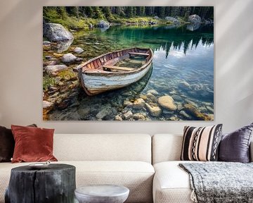 Verweerde roeiboot in bosmeer van Art & Soul Creations