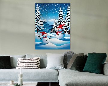 Christmas illustration, cold, fir, landscape, nature, Santa hat, by Laly Laura