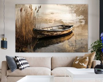 Oude vissersboot bij riet van Art & Soul Creations