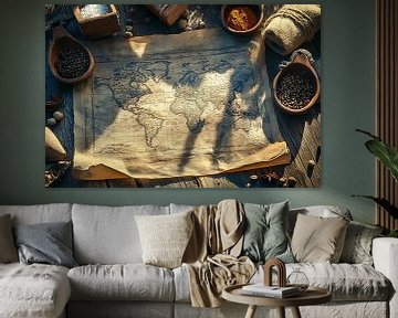 Oude wereldkaart met kruiden van Art & Soul Creations