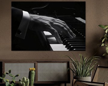 Hand speelt piano in zwart-wit foto van Imperial Art House