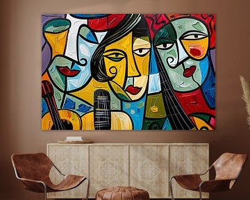 Kubistisch portret van muzikanten met instrumenten van Imperial Art House