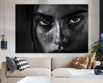 Black-and-white portrait with intense gaze by Imperial Art House