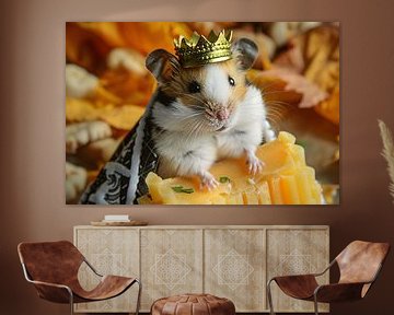Hamster met kroon en kaas close-up van Imperial Art House