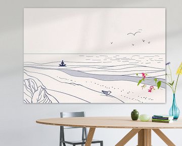 Meditatie bij de zee met vogel van Imperial Art House