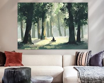 Meditatie in het bos bij zonsopgang van Imperial Art House