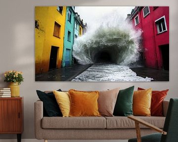 Wave between flooded road by Frank Heinz
