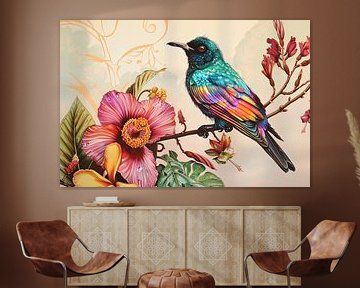 Tropische vogel met kleurrijke bloemen van Imperial Art House