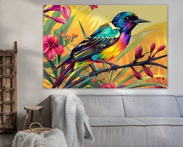 Kleurrijke tropische vogel met bloemen van Imperial Art House