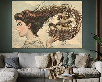 Woman with birds in a nest by Imperial Art House