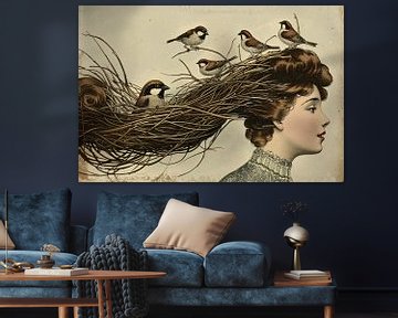 Vrouw met nest en vogels in haar van Imperial Art House