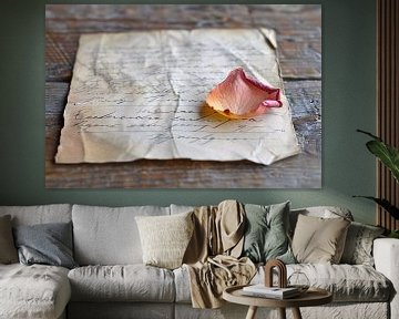 Withered rose petal on old letter by Imperial Art House