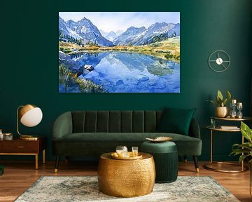 Lacs de montagne sereins avec reflets en aquarelle sur Imperial Art House