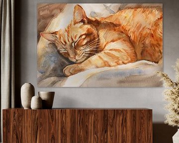 Schlafende Katze in warmen Aquarellfarben von Imperial Art House