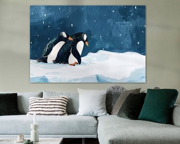 Twee pinguïns in een besneeuwd landschap van Imperial Art House