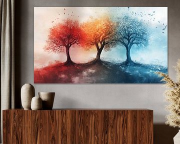 3 gekleurde bomen abstract panorama van TheXclusive Art