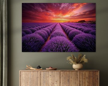 Lavendelvelden bij zonsondergang van Art & Soul Creations