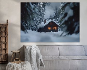 Knusse hut in winterlandschap van Art & Soul Creations