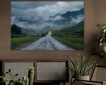 Foggy road through green mountains by Art & Soul Creations