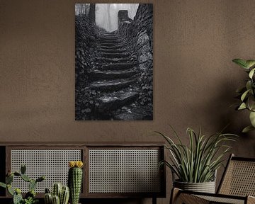 Old stone stairs in forest by Art & Soul Creations