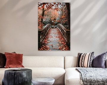 Houten brug in herfstlandschap van Art & Soul Creations