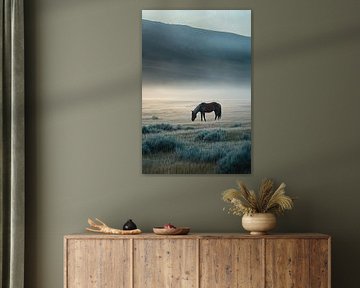 Horse in foggy field by Art & Soul Creations