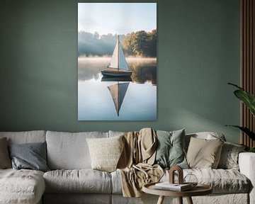 Rustige zeilboot in spiegelend water van Art & Soul Creations
