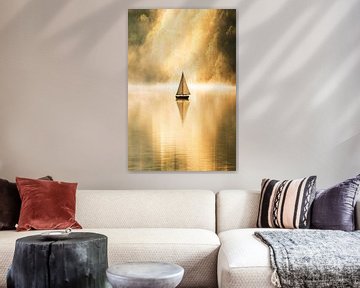 Zeilboot bij zonsopgang op water van Art & Soul Creations