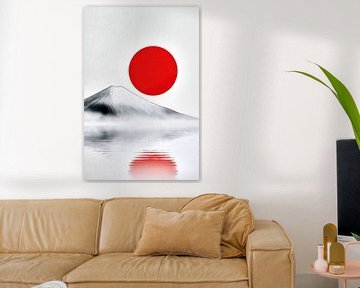 Minimalistisches Fuji-Design mit roter Sonne