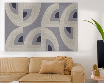 Retro geometrisch patroon. Bauhaus stijl. Vormen in zilvergrijs, wit en zwart. van Dina Dankers