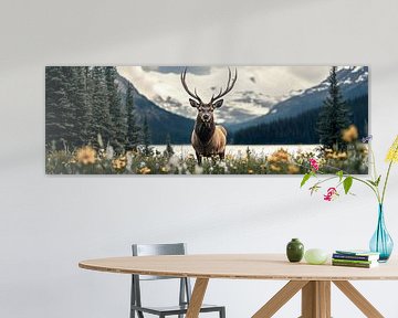 Deer surrounded by summer flowers and lush landscape by Digitale Schilderijen