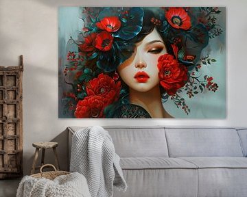 Vrouwenportret van Abstract Schilderij