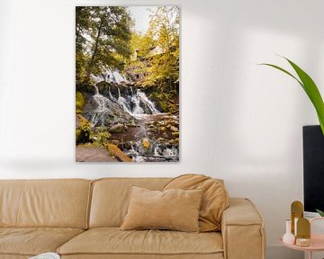 Kleine waterval in het bos met mos op stenen