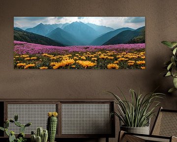 Sea of flowers under the mountains by ByNoukk
