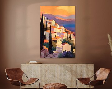 Mountain village sunset by Poster Art Shop