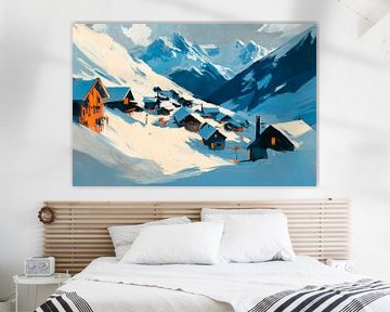 Bergdorp in de sneeuw van Poster Art Shop