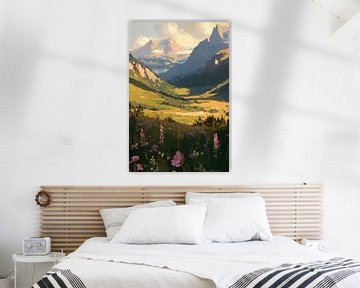 Berglandschap bloemen van Poster Art Shop