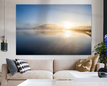 Fine Art landschap van een verstilde mistige zonsopkomst bij een brug van John van de Gazelle fotografie