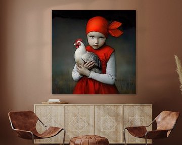 Meisje met witte kip van Lauri Creates