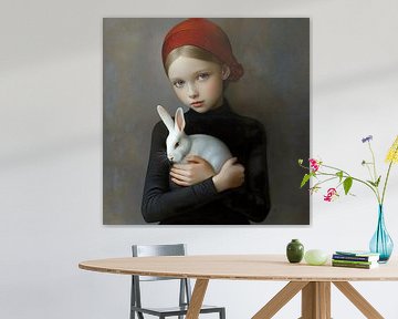 Meisje met wit konijn van Lauri Creates