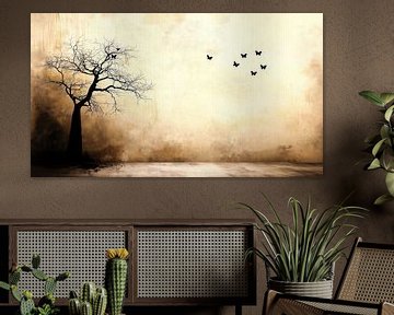 Vlinders en dode boom in een lege kamer van Frank Heinz