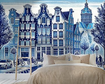Amsterdamer Grachtenlandschaft Delfter Blau von Jaap Ros