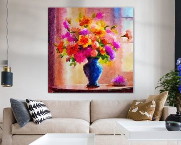 Schilderij met kleurrijke bloemen