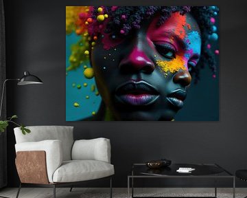 Portret van een mooie donkere vrouw met twee gezichten