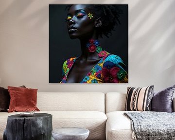 Portret van een donkere vrouw met kleur