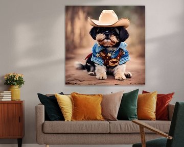 Schattige hond in een cowboykostuum van Laly Laura