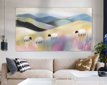 Pastel schapen in de bergen panorama van TheXclusive Art